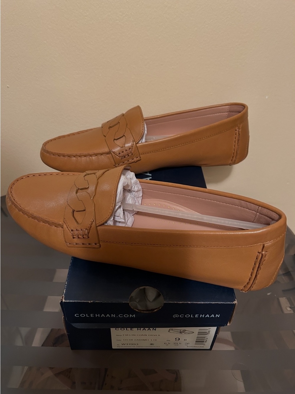 Cole Haan Tan Leather Chain-Trim Loafers - Picture 2 of 3